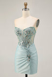Cinzento Verde Bodycon Strapless Homecoming Dress com Sequins