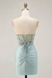 Cinzento Verde Bodycon Strapless Homecoming Dress com Sequins