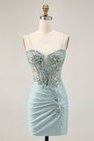Cinzento Verde Bodycon Strapless Homecoming Dress com Sequins