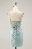 Cinzento Verde Bodycon Strapless Homecoming Dress com Sequins