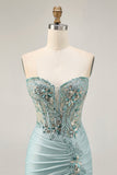 Cinzento Verde Bodycon Strapless Homecoming Dress com Sequins