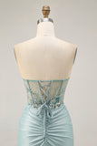 Cinzento Verde Bodycon Strapless Homecoming Dress com Sequins