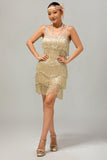 Paetês pretas Gatsby Bodycon Vestido curto dos anos 1920 com franjas