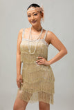 Paetês pretas Gatsby Bodycon Vestido curto dos anos 1920 com franjas