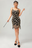 Preto Dourado Lantejoulas Vintage Bodycon 1920s Vestido