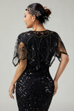 Capa feminina Gatsby Black Golden Sequin dos anos 1920 com bordas