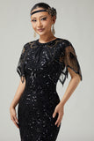 Capa feminina Gatsby Black Golden Sequin dos anos 1920 com bordas