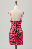 Fuchsia Bodycon Esparguete Correias Sequins Homecoming Vestido com Fenda
