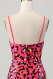 Fuchsia Bodycon Esparguete Correias Sequins Homecoming Vestido com Fenda