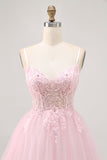 Rosa A Line Corset Tulle Vestido Curto Homecoming com Apliques