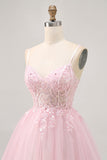 Rosa A Line Corset Tulle Vestido Curto Homecoming com Apliques