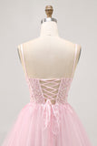 Rosa A Line Corset Tulle Vestido Curto Homecoming com Apliques