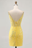 Espartilho amarelo floral apertado vestido curto Homecoming com lantejoulas