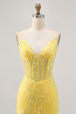 Espartilho amarelo floral apertado vestido curto Homecoming com lantejoulas