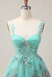 Espartilho Verde A-Line Vestido Curto Homecoming Floral com Renda Up Back