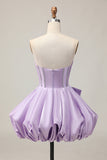 Sparkly Purple A-Line Strapless Sequins Vestido Curto Homecoming com Arco