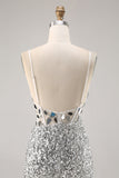 Corset Prata V Pescoço Bodycon Espelho Homecoming Dress