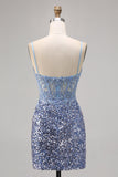 Corset Cinza Azul Bodycon Vestido Homecoming Sequin