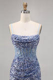 Corset Cinza Azul Bodycon Vestido Homecoming Sequin