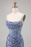 Corset Cinza Azul Bodycon Vestido Homecoming Sequin