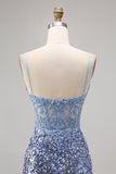 Corset Cinza Azul Bodycon Vestido Homecoming Sequin