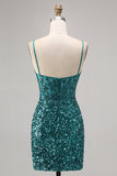 Corset Cinza Azul Bodycon Vestido Homecoming Sequin