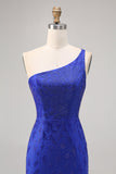 Azul Real Bodycon Um Ombro Mini Vestido Cocktail