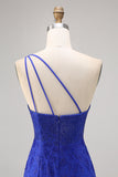 Azul Real Bodycon Um Ombro Mini Vestido Cocktail