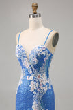 Brilhante Flores Azul Bodycon Lantejoulas Mini Vestido Cocktail