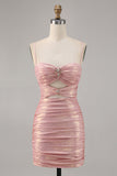 Blush Cut out Ruched Tight Glitter Vestido Curto Homecoming