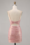 Blush Cut out Ruched Tight Glitter Vestido Curto Homecoming