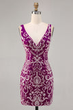Sparkly Fuchsia frisado bodycon Homecoming vestido
