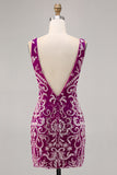 Sparkly Fuchsia frisado bodycon Homecoming vestido