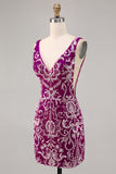 Sparkly Fuchsia frisado bodycon Homecoming vestido