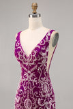 Sparkly Fuchsia frisado bodycon Homecoming vestido