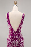 Sparkly Fuchsia frisado bodycon Homecoming vestido