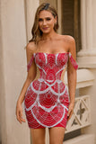 Vestido vermelho fora do ombro Bodycon Homecoming com lantejoulas