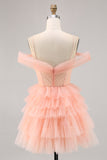 Bonito Blush Tiered Uma linha Homecoming Dress com flores 3D