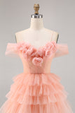 Bonito Blush Tiered Uma linha Homecoming Dress com flores 3D