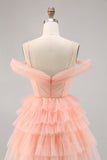 Bonito Blush Tiered Uma linha Homecoming Dress com flores 3D