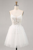 Tule Branco Um Vestido Homecoming Linha com Apliques