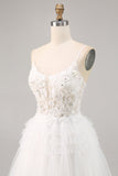 Tule Branco Um Vestido Homecoming Linha com Apliques