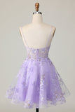 Vestido roxo A Line Tulle Homecoming com apliques