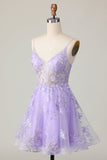 Vestido roxo A Line Tulle Homecoming com apliques