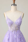 Vestido roxo A Line Tulle Homecoming com apliques