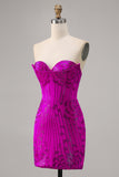 Direto Fuchsia Espartilho Bodycon Mini Vestido Cocktail