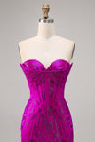 Direto Fuchsia Espartilho Bodycon Mini Vestido Cocktail