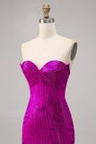 Direto Fuchsia Espartilho Bodycon Mini Vestido Cocktail