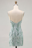 Green Bodycon Esparguete Correias Frisado Homecoming Dress com Sequins