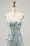 Green Bodycon Esparguete Correias Frisado Homecoming Dress com Sequins